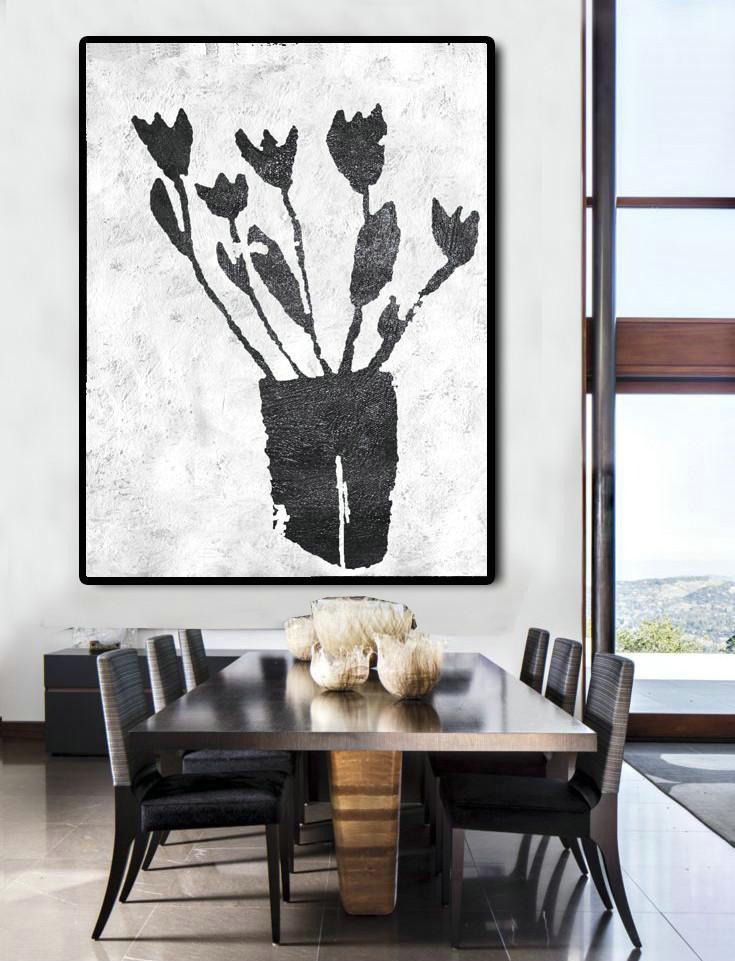 Custom Oil Painting,Black And White Minimal Painting On Canvas - Abstract Painting For Home